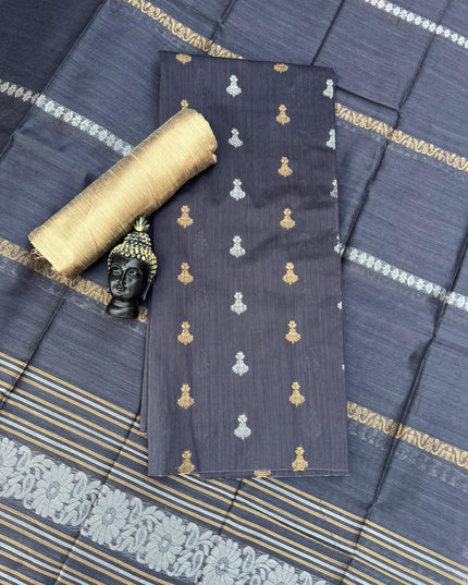 Premium Dark Grey Raw Silk 3PC Unstitched Dress Material for Women