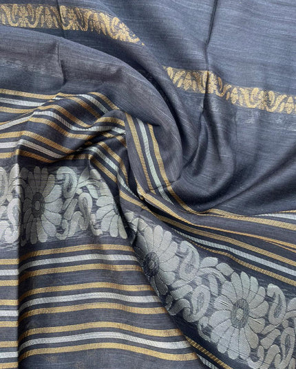 Premium Dark Grey Raw Silk 3PC Unstitched Dress Material for Women