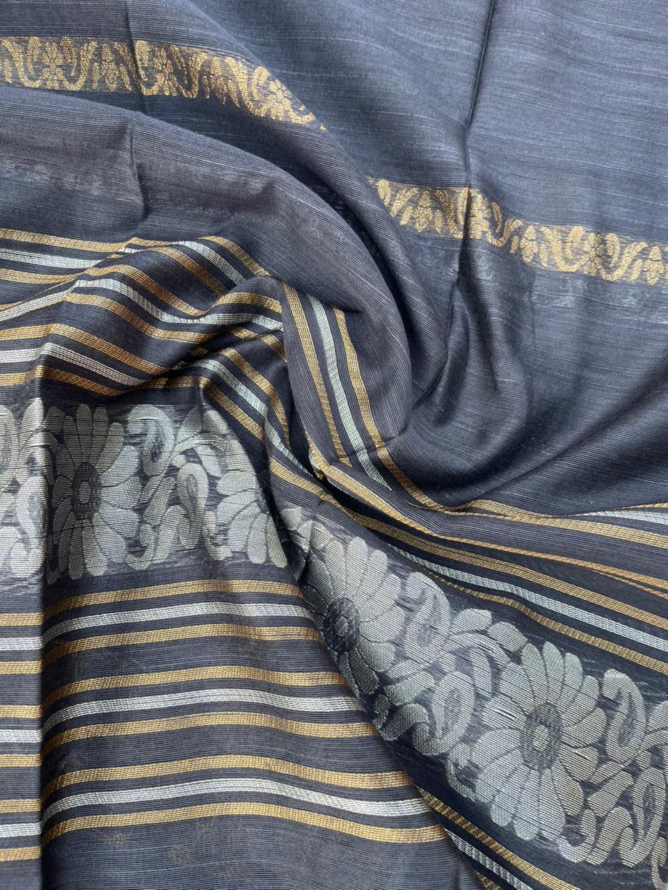 Premium Dark Grey Raw Silk 3PC Unstitched Dress Material for Women