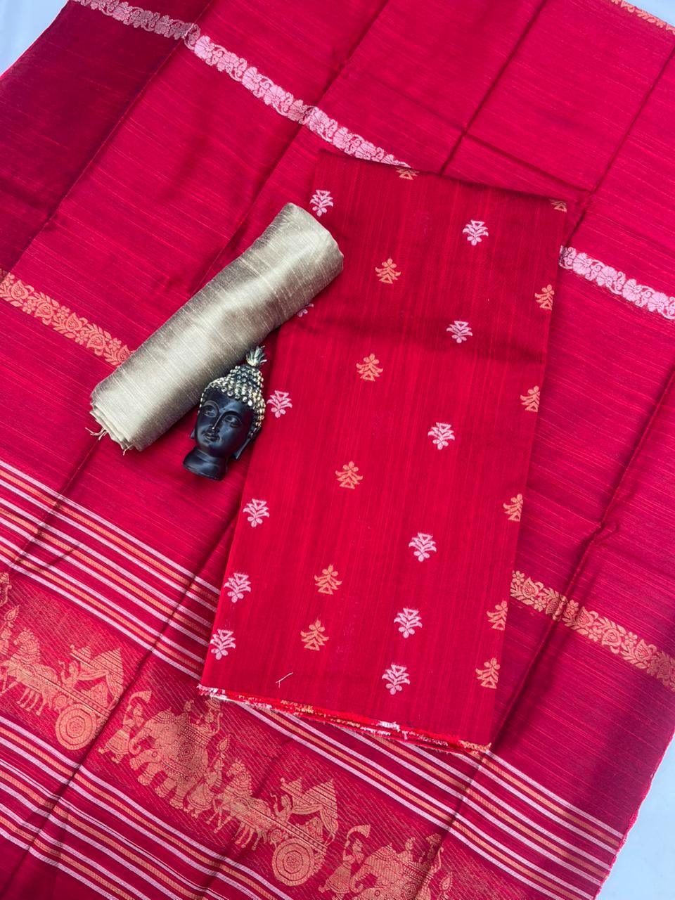 Premium Dark Red Raw Silk 3PC Unstitched Dress Material for Women
