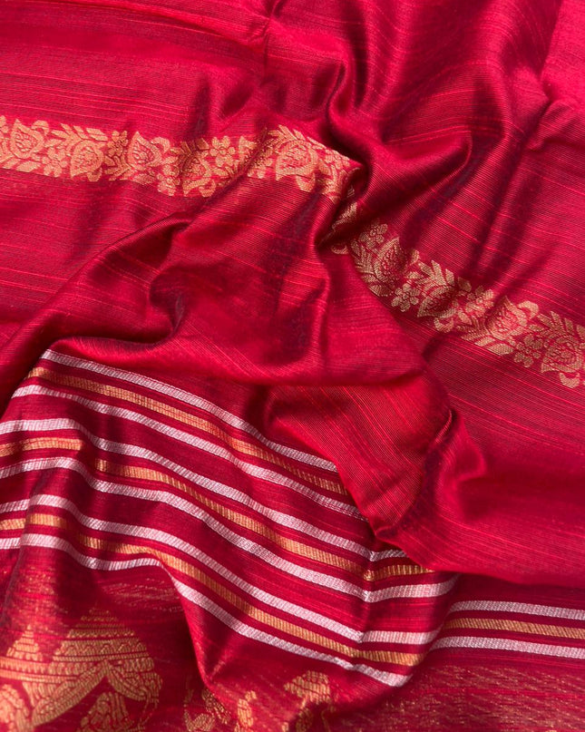 Premium Dark Red Raw Silk 3PC Unstitched Dress Material for Women