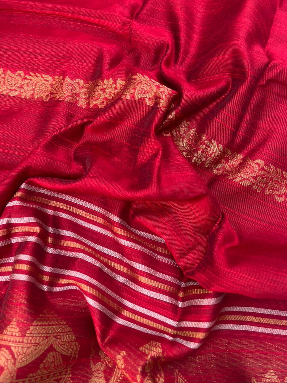 Premium Dark Red Raw Silk 3PC Unstitched Dress Material for Women