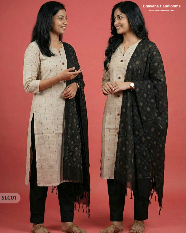 Premium Soft Cotton Ready-to-Wear 3pc – Wheat & Black Colour Combination