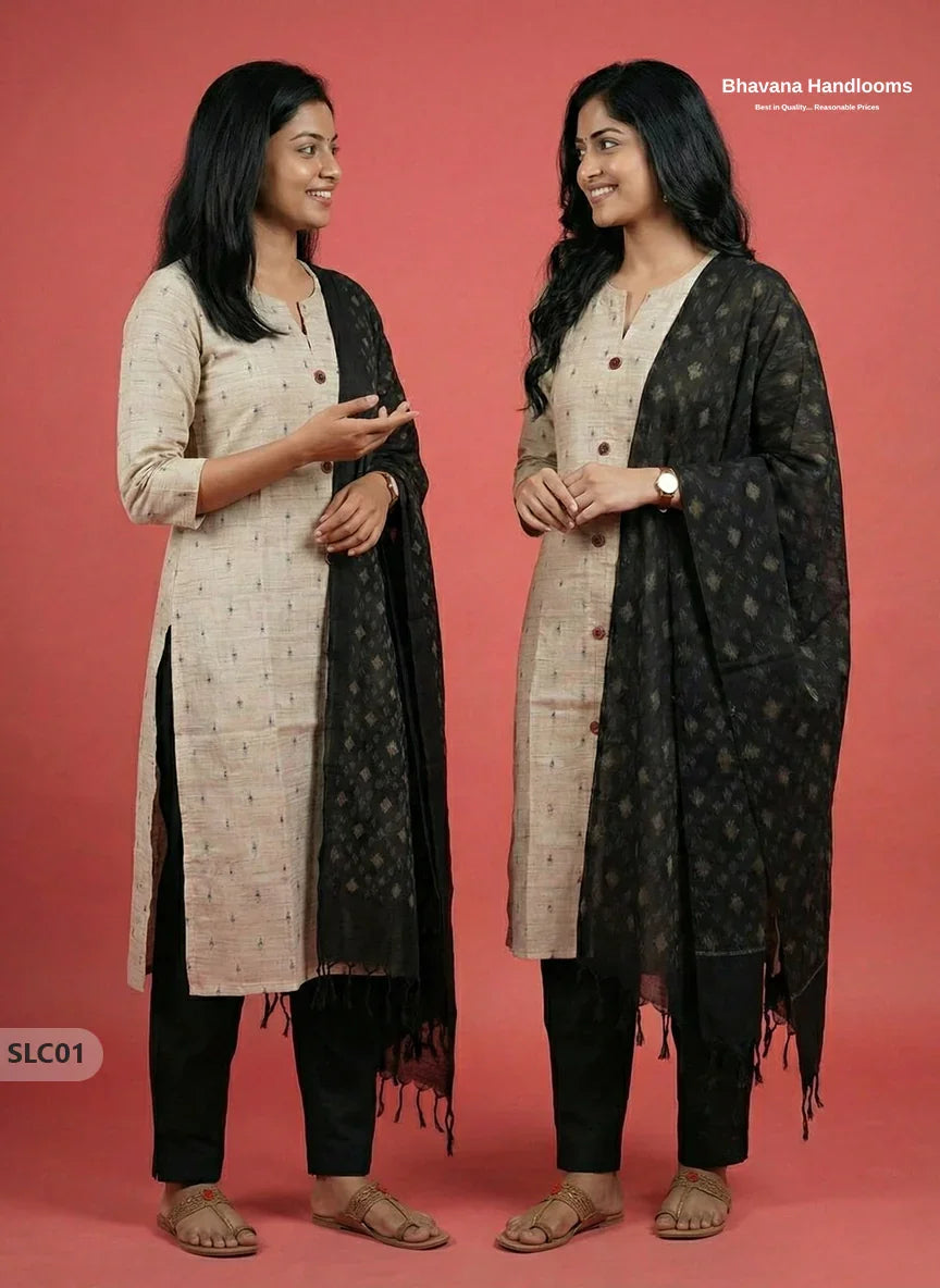 Premium Soft Cotton Ready-to-Wear 3pc – Wheat & Black Colour Combination