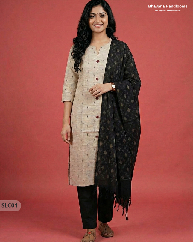 Premium Soft Cotton Ready-to-Wear 3pc – Wheat & Black Colour Combination