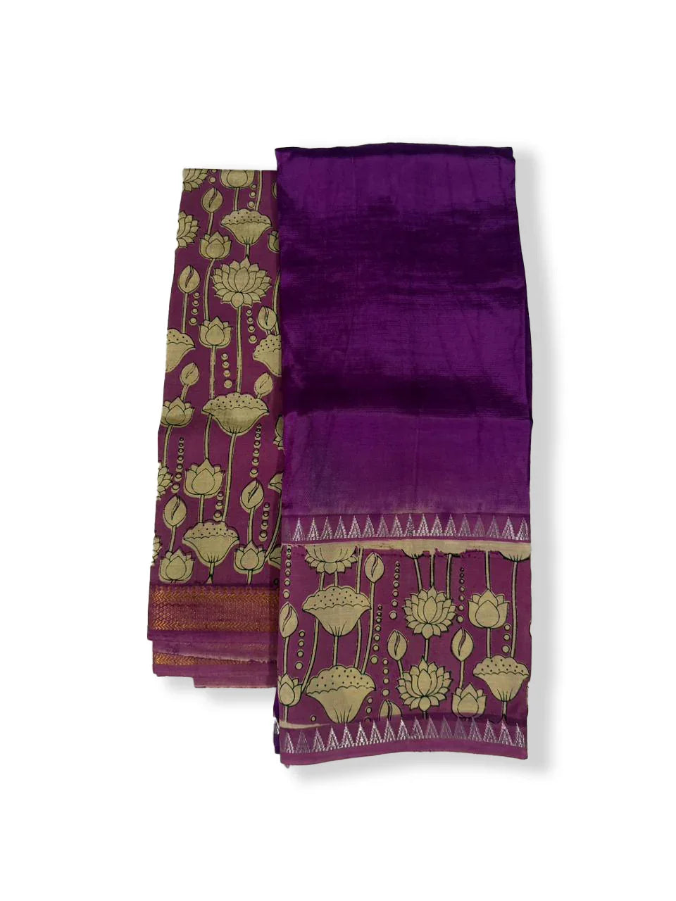 Premium Mangalagiri Semi Pattu 2PC Dress Material in Magenta Purple with Lotus Floral Print | Elegant Traditional Wear Fabric Set