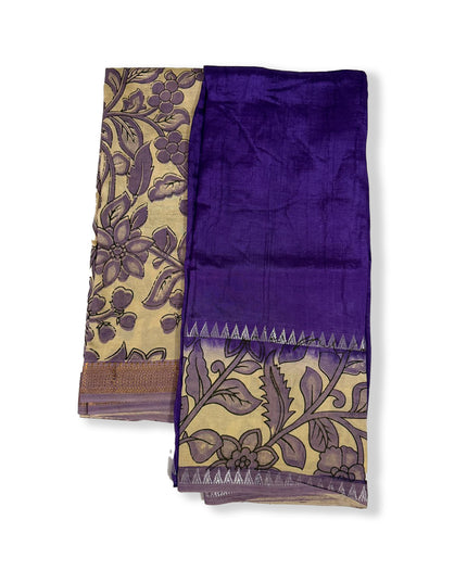 Premium Mangalagiri Semi Pattu 2PC Dress Material in Royal Purple with Traditional Floral Print | Elegant Ethnic Wear Fabric Set