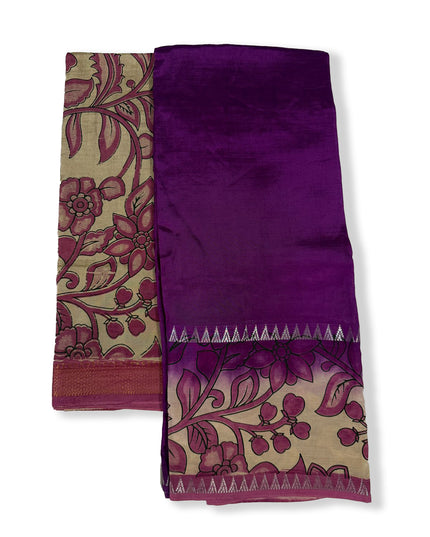 Premium Mangalagiri Semi Pattu 2PC Dress Material in Magenta Purple with Traditional Floral Print | Elegant Ethnic Wear Fabric Set