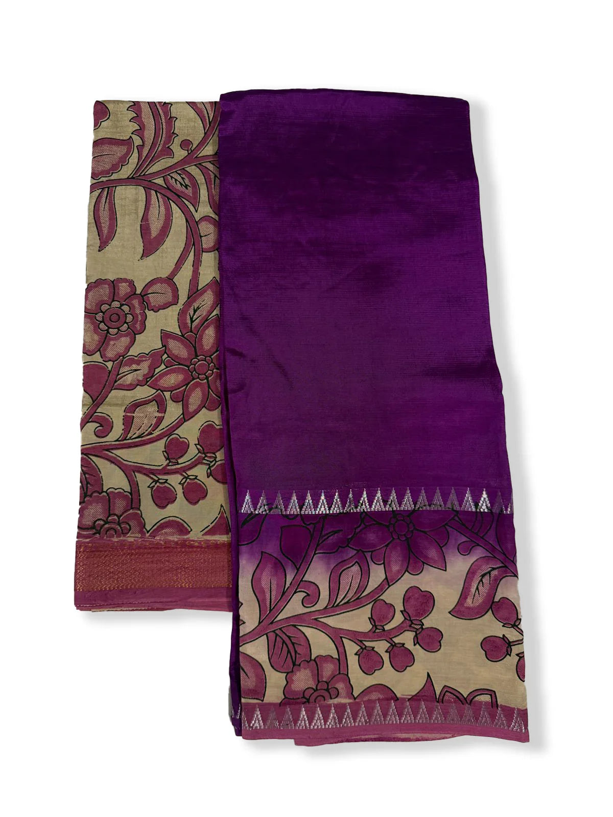 Premium Mangalagiri Semi Pattu 2PC Dress Material in Magenta Purple with Traditional Floral Print | Elegant Ethnic Wear Fabric Set