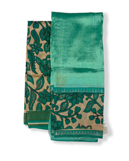 Premium Mangalagiri Semi Pattu 2PC Dress Material in Mint Green with Traditional Floral Print | Elegant Ethnic Wear Fabric Set