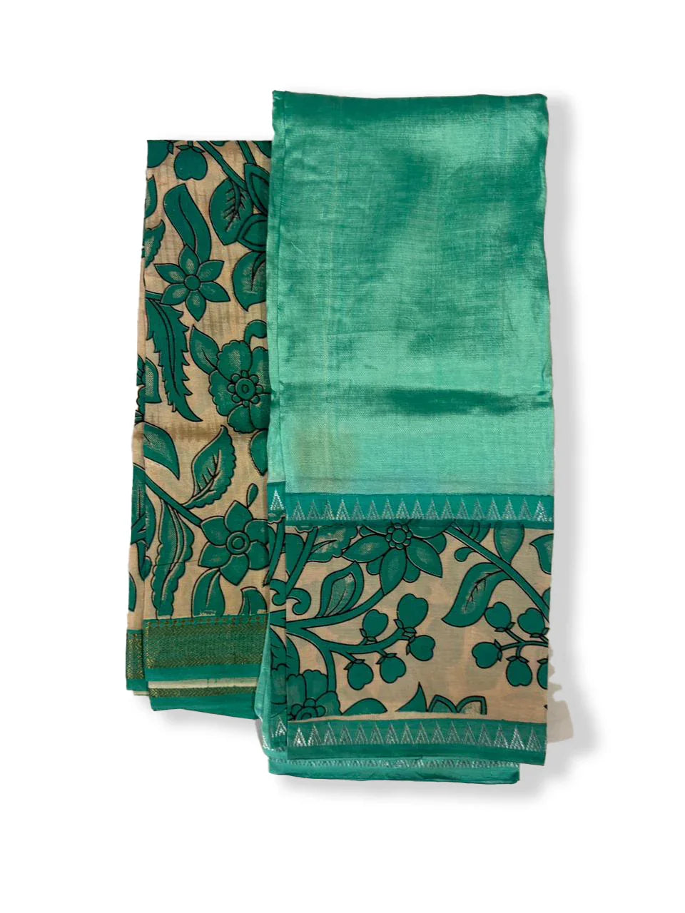 Premium Mangalagiri Semi Pattu 2PC Dress Material in Mint Green with Traditional Floral Print | Elegant Ethnic Wear Fabric Set