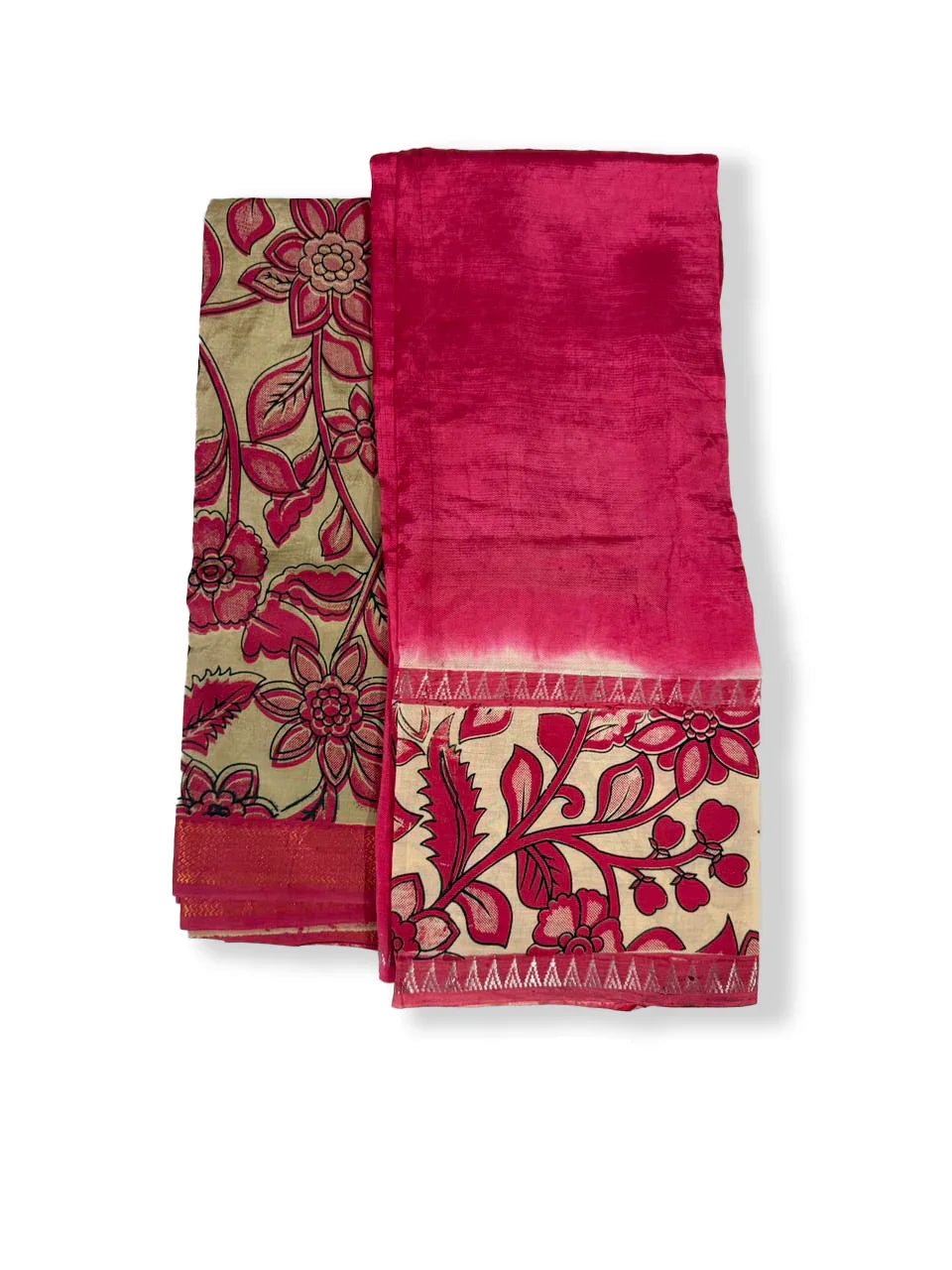 Premium Mangalagiri Semi Pattu 2PC Dress Material in Rani Pink with Traditional Floral Print | Elegant Ethnic Wear Fabric Set