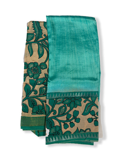 Premium Mangalagiri Semi Pattu 2PC Dress Material in Aqua Blue with Traditional Floral Print | Elegant Ethnic Wear Fabric Set