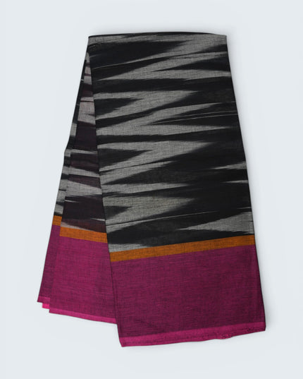 Pochampally Handloom Saree in Black and Grey Colour with Traditional Ikat Design & Magenta Border