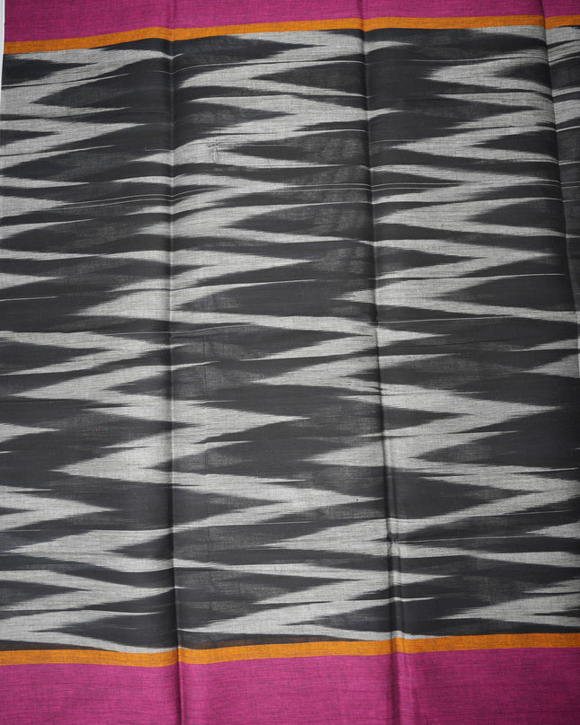 Pochampally Handloom Saree in Black and Grey Colour with Traditional Ikat Design & Magenta Border