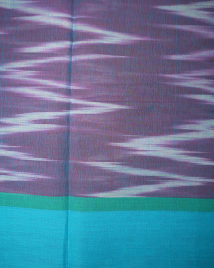 Pochampally Handloom Saree in Magenta Purple Colour with Traditional Ikat Design & Royal Blue Border