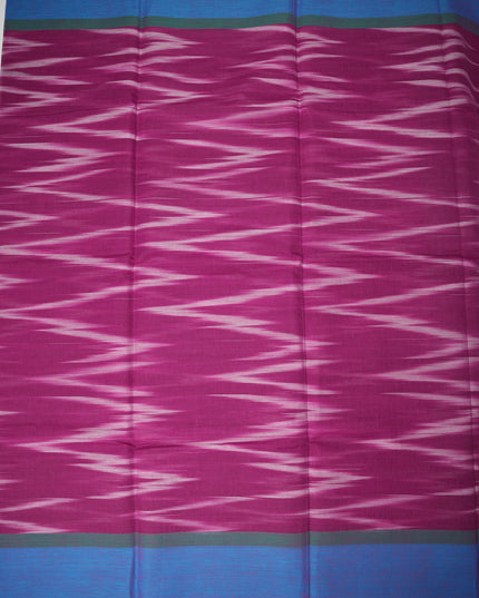 Pochampally Handloom Saree in Magenta Purple Colour with Traditional Ikat Design & Royal Blue Border