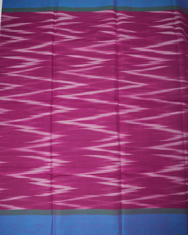 Pochampally Handloom Saree in Magenta Purple Colour with Traditional Ikat Design & Royal Blue Border