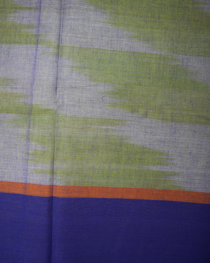 Pochampally Handloom Saree in Parrot Green Colour with Traditional Ikat Design & Olive Green Border