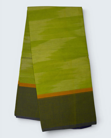 Pochampally Handloom Saree in Parrot Green Colour with Traditional Ikat Design & Olive Green Border