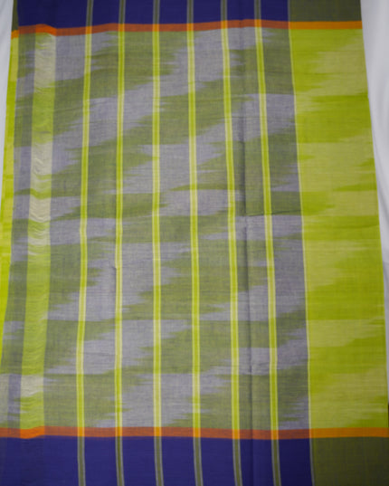 Pochampally Handloom Saree in Parrot Green Colour with Traditional Ikat Design & Olive Green Border