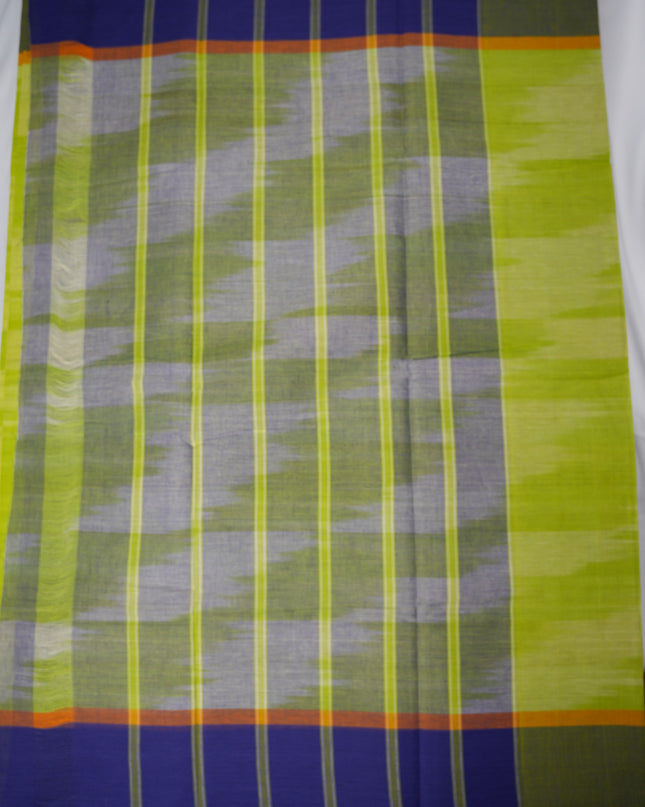 Pochampally Handloom Saree in Parrot Green Colour with Traditional Ikat Design & Olive Green Border