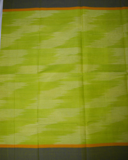 Pochampally Handloom Saree in Parrot Green Colour with Traditional Ikat Design & Olive Green Border