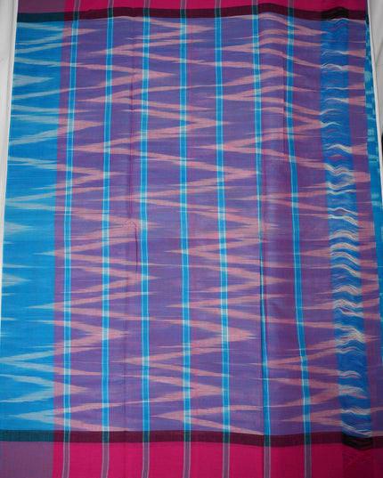 Pochampally Handloom Saree in Sky Blue Colour with Traditional Ikat Design & Violet Purple Border