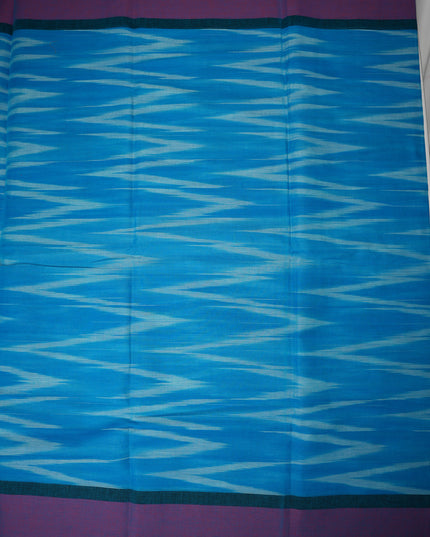 Pochampally Handloom Saree in Sky Blue Colour with Traditional Ikat Design & Violet Purple Border