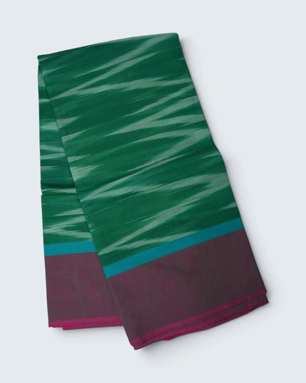 Pochampally Handloom Saree in Emerald Green Colour with Traditional Ikat Design & Wine Purple Border