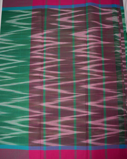 Pochampally Handloom Saree in Emerald Green Colour with Traditional Ikat Design & Wine Purple Border