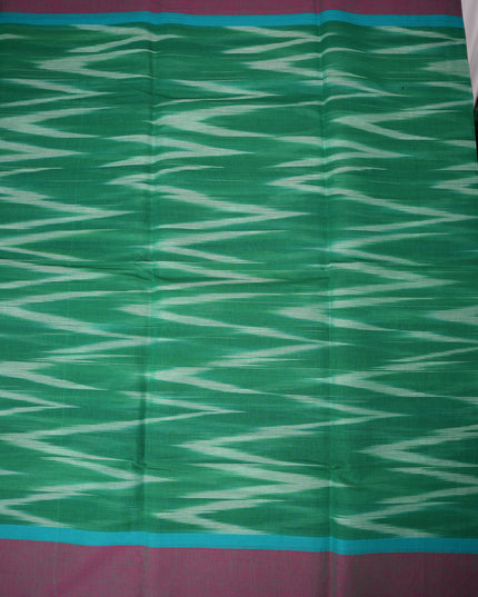 Pochampally Handloom Saree in Emerald Green Colour with Traditional Ikat Design & Wine Purple Border