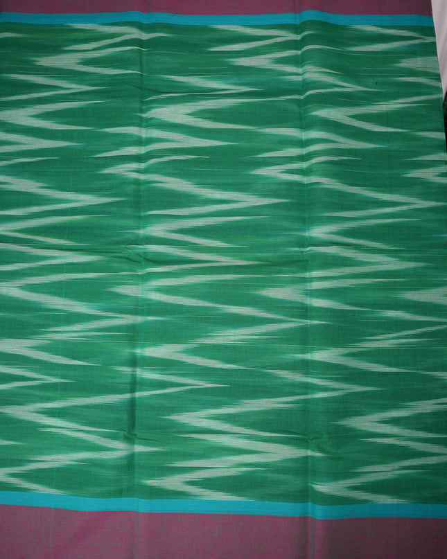 Pochampally Handloom Saree in Emerald Green Colour with Traditional Ikat Design & Wine Purple Border