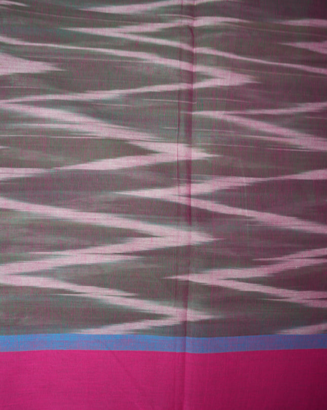 Pochampally Handloom Saree in Emerald Green Colour with Traditional Ikat Design & Wine Purple Border