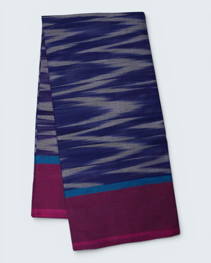 Pochampally Handloom Saree in Royal Blue Colour with Traditional Ikat Design & Wine Magenta Border