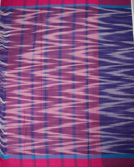 Pochampally Handloom Saree in Royal Blue Colour with Traditional Ikat Design & Wine Magenta Border