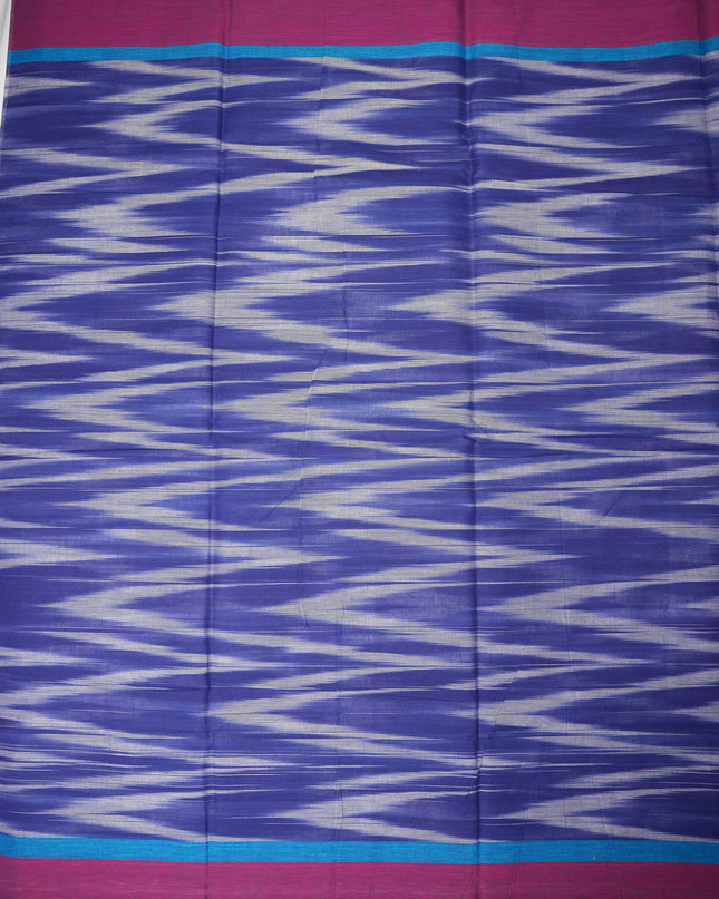Pochampally Handloom Saree in Royal Blue Colour with Traditional Ikat Design & Wine Magenta Border