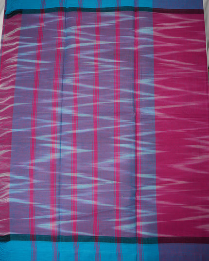 Pochampally Handloom Saree in Rani Pink Colour with Traditional Ikat Design & Royal Blue Border