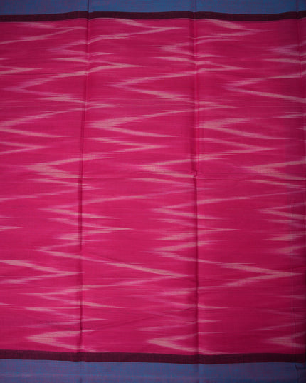 Pochampally Handloom Saree in Rani Pink Colour with Traditional Ikat Design & Royal Blue Border