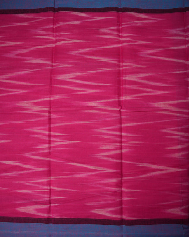 Pochampally Handloom Saree in Rani Pink Colour with Traditional Ikat Design & Royal Blue Border