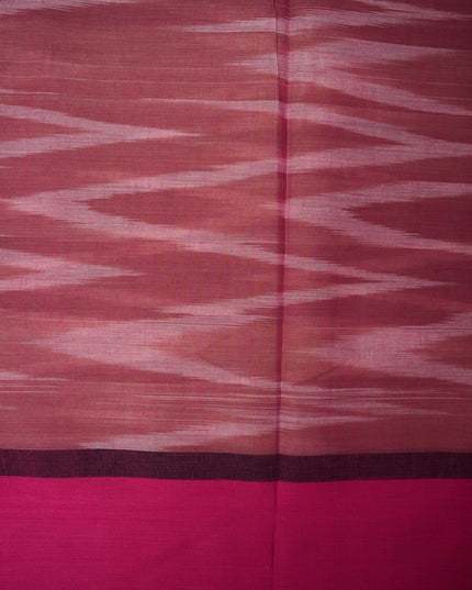 Pochampally Handloom Saree in Coffee Brown Colour with Traditional Ikat Design & Rani Pink Border