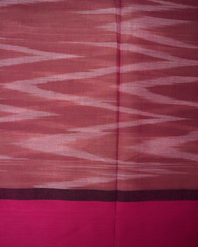 Pochampally Handloom Saree in Coffee Brown Colour with Traditional Ikat Design & Rani Pink Border