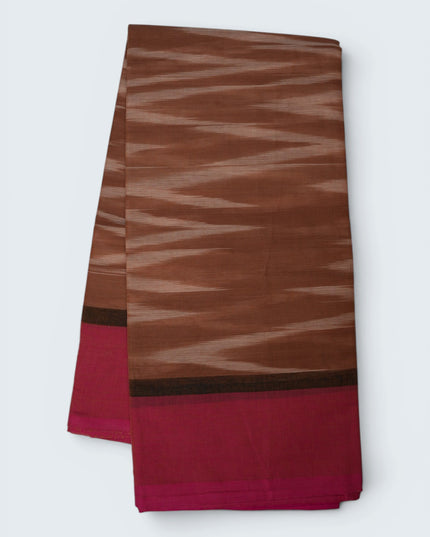 Pochampally Handloom Saree in Coffee Brown Colour with Traditional Ikat Design & Rani Pink Border