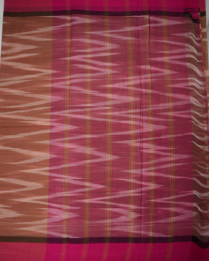 Pochampally Handloom Saree in Coffee Brown Colour with Traditional Ikat Design & Rani Pink Border
