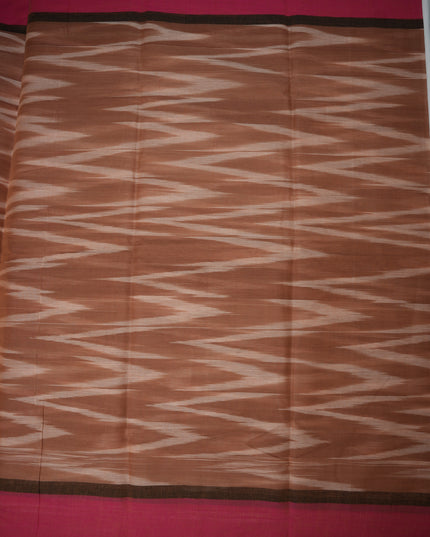 Pochampally Handloom Saree in Coffee Brown Colour with Traditional Ikat Design & Rani Pink Border