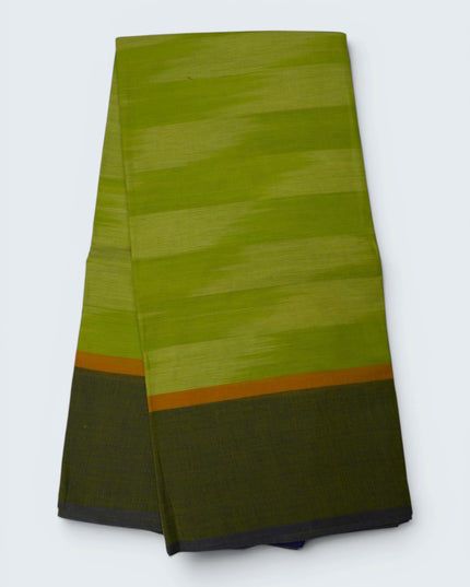 Pochampally Handloom Saree in Parrot Green Colour with Traditional Ikat Design & Olive Green Border