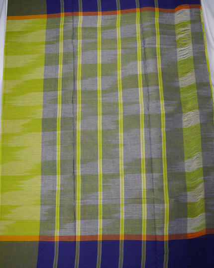 Pochampally Handloom Saree in Parrot Green Colour with Traditional Ikat Design & Olive Green Border