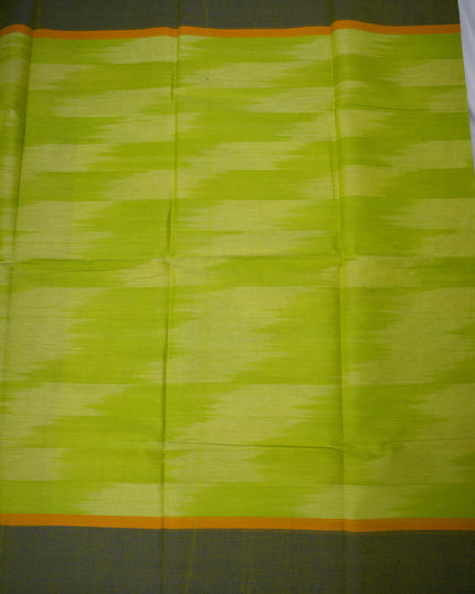 Pochampally Handloom Saree in Parrot Green Colour with Traditional Ikat Design & Olive Green Border