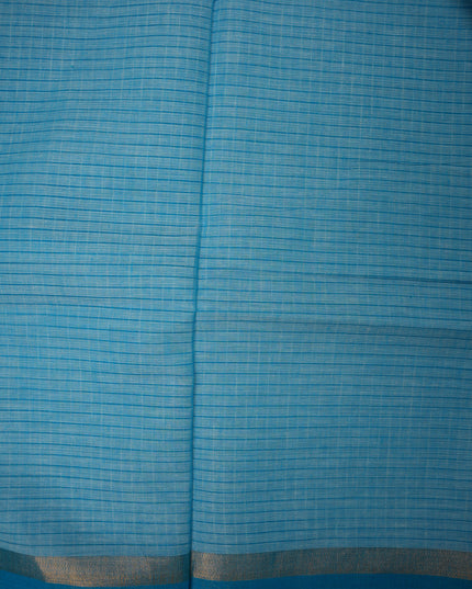 Small Checked Handloom Saree in Sky Blue Colour with Royal Blue Border and Traditional Cotton Weave Design