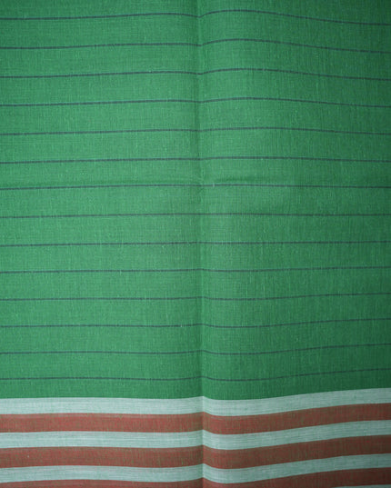 Handloom Cotton Saree in Bottle Green Colour with One Side Maroon Border and Traditional Stripe Weave